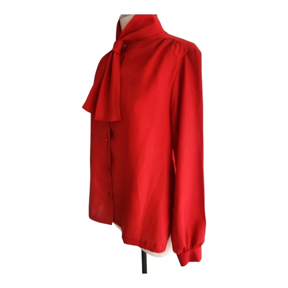 VTG Alicia Red Necktie Secretary Blouse Button-Up Long Sleeve Women’s 14 - Picture 7 of 11
